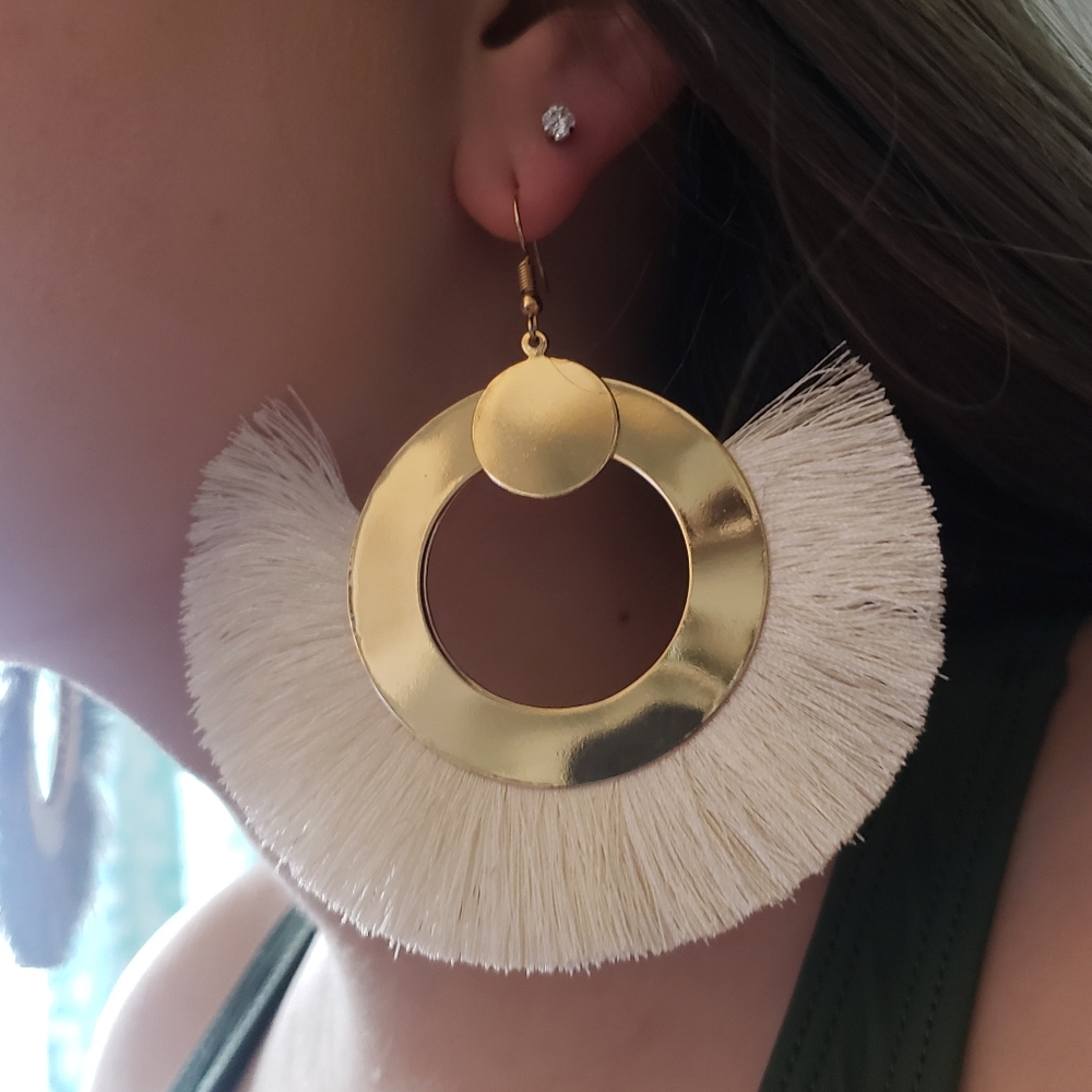 cream fringe earring